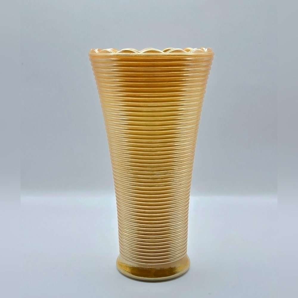 Vintage Fire King Peach Lustre Vase | Anchor Hocking Ribbed Mid Century Decor